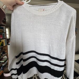 SO White Crewneck Sweater with Black Stripes